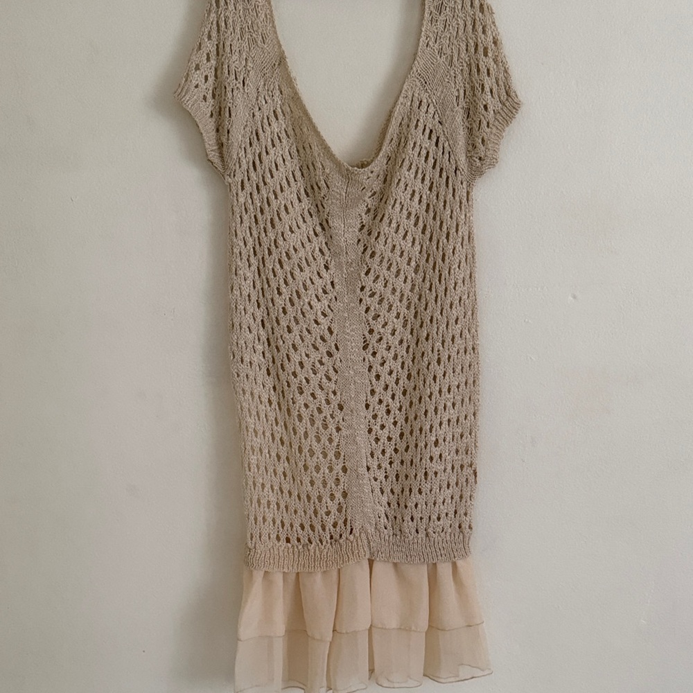 Toi et Moi Beige Knit Dress with Ruffle Detail